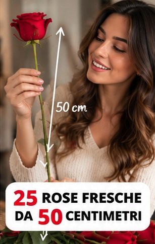 Ragazza osserva una rosa con stelo da 50 cm