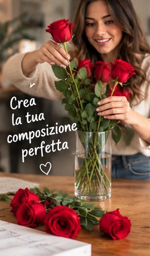 Ragazza crea la propria composizione con rose sfuse