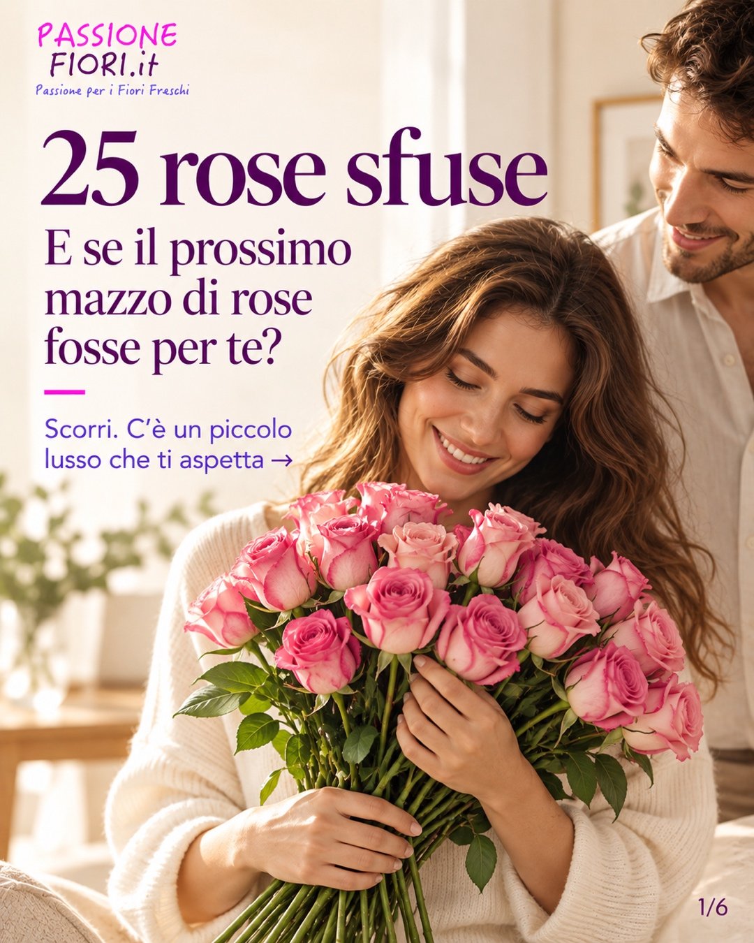 25 rose sfuse rosa: una ragazza le ammira insieme a un ragazzo