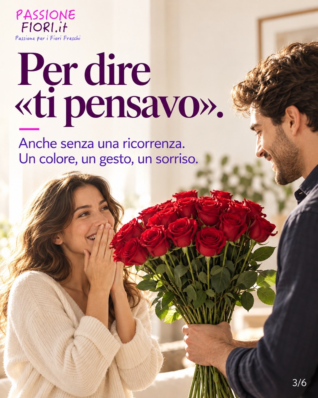 Un ragazzo regala rose rosse sfuse alla sua compagna