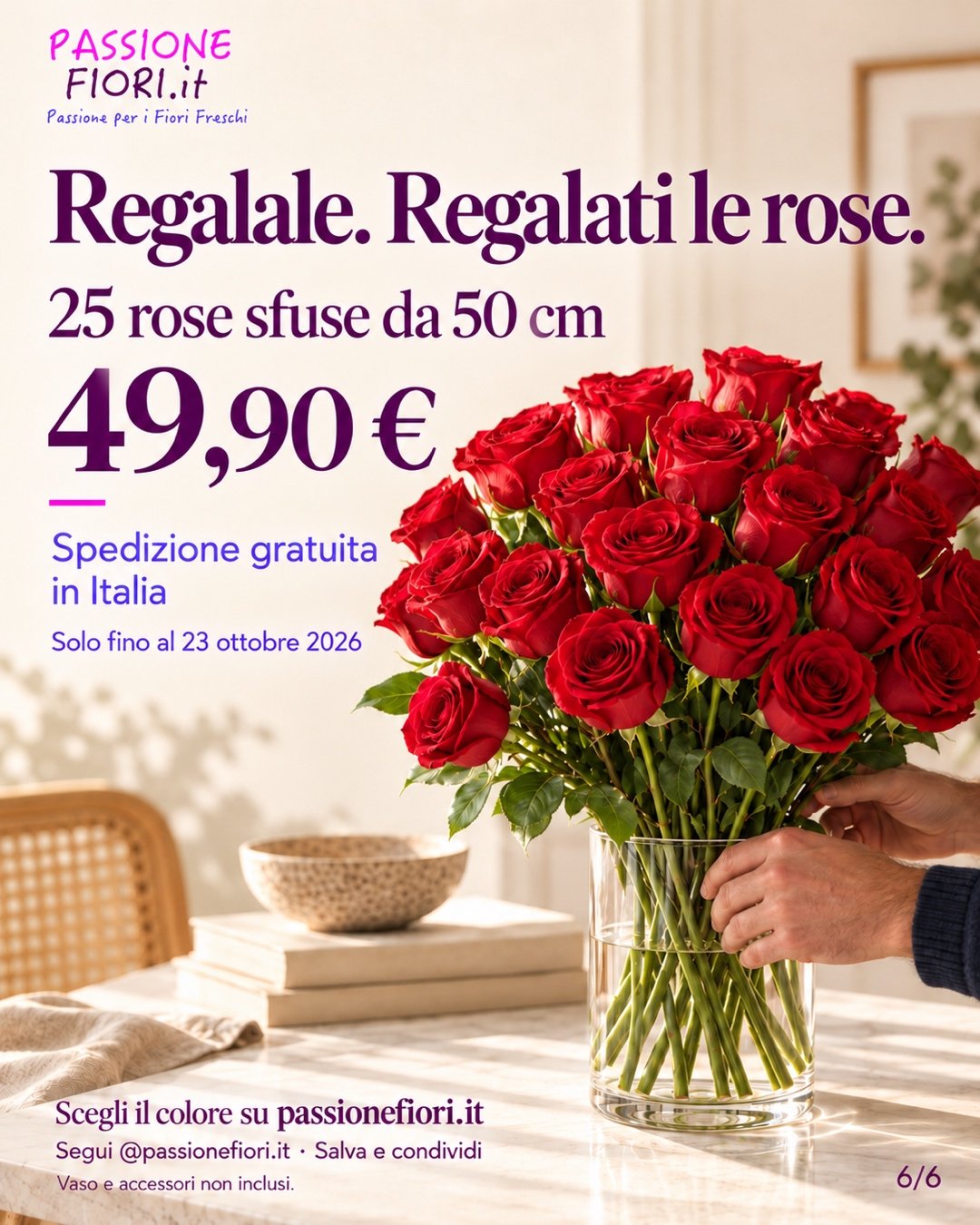 25 rose sfuse da 50 cm a 49,90 euro, spedizione gratuita in Italia fino al 23 ottobre 2026